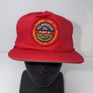 Vintage Campbell Soup Co Rope Snapback Hat Made USA Red Trucker Cap